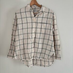 Madewell Cream and Black Checkered Button-Down Shirt